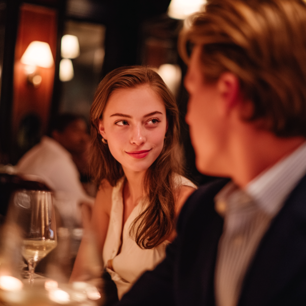 A woman looking at her boyfriend sweetly while on a date | Source: No source