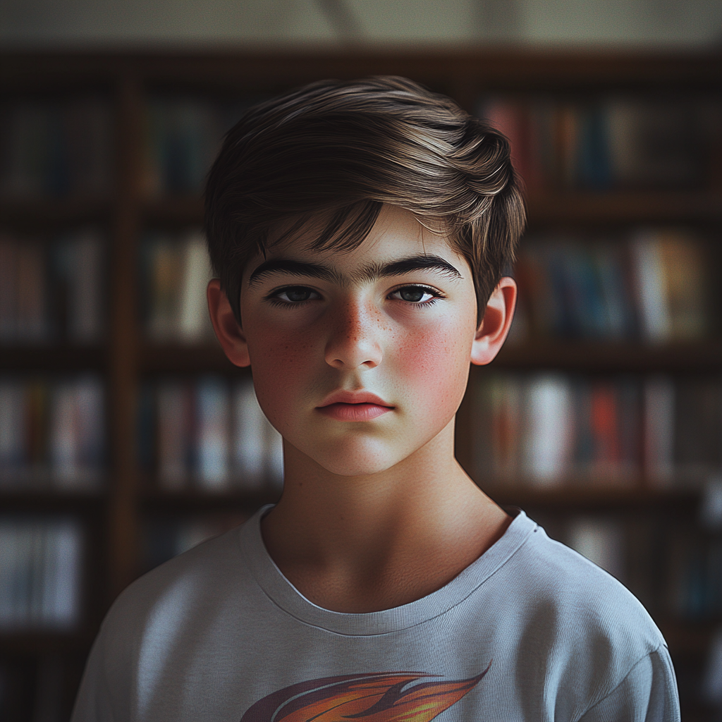 A boy standing in a library | Source: No source