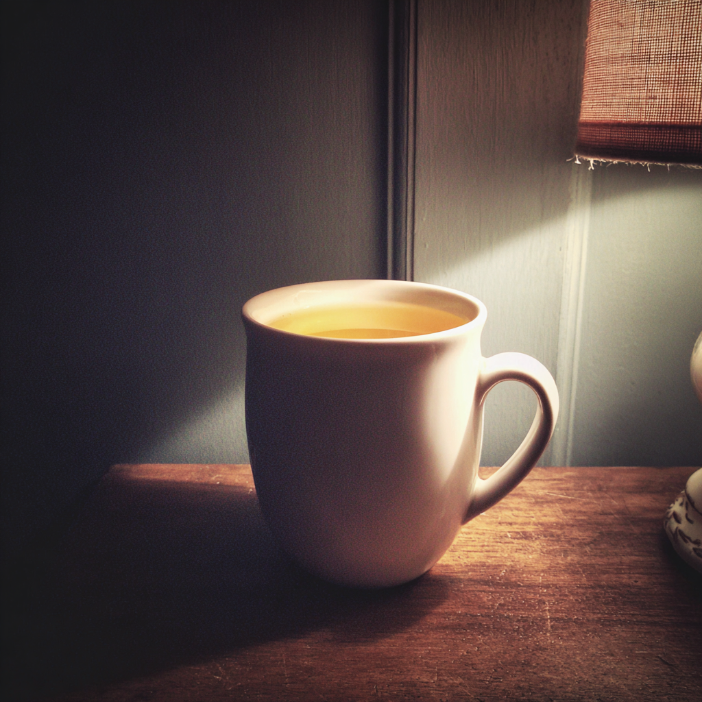 A cup of tea on a nightstand | Source: no source