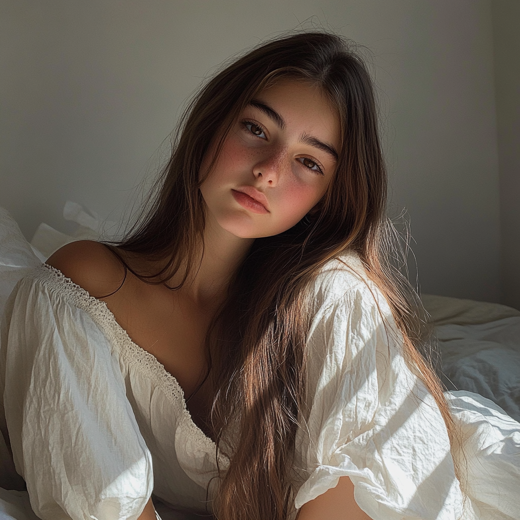 A teenage girl sitting on her bed | Source: No source