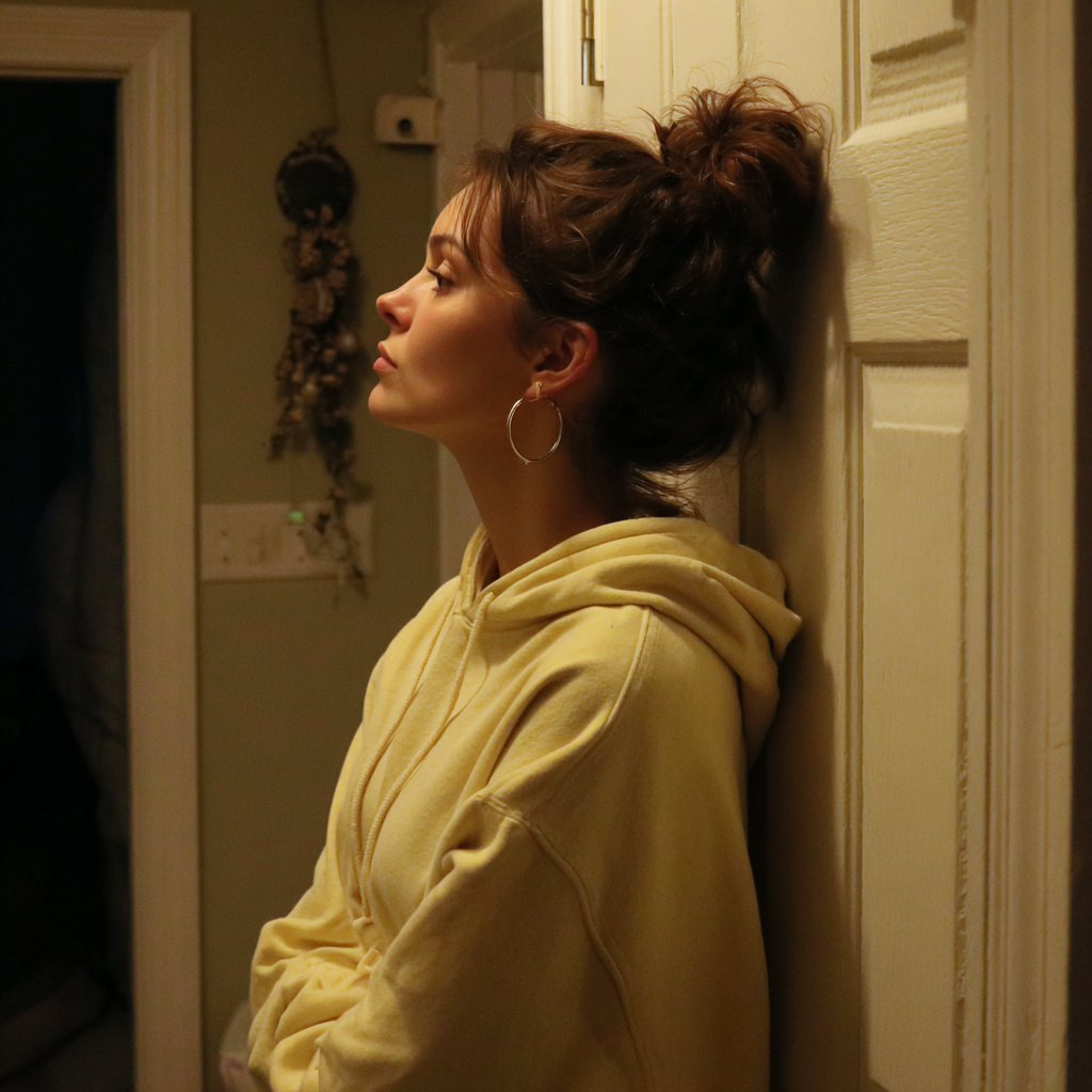 A woman standing in a doorway with folded arms | Source: no source