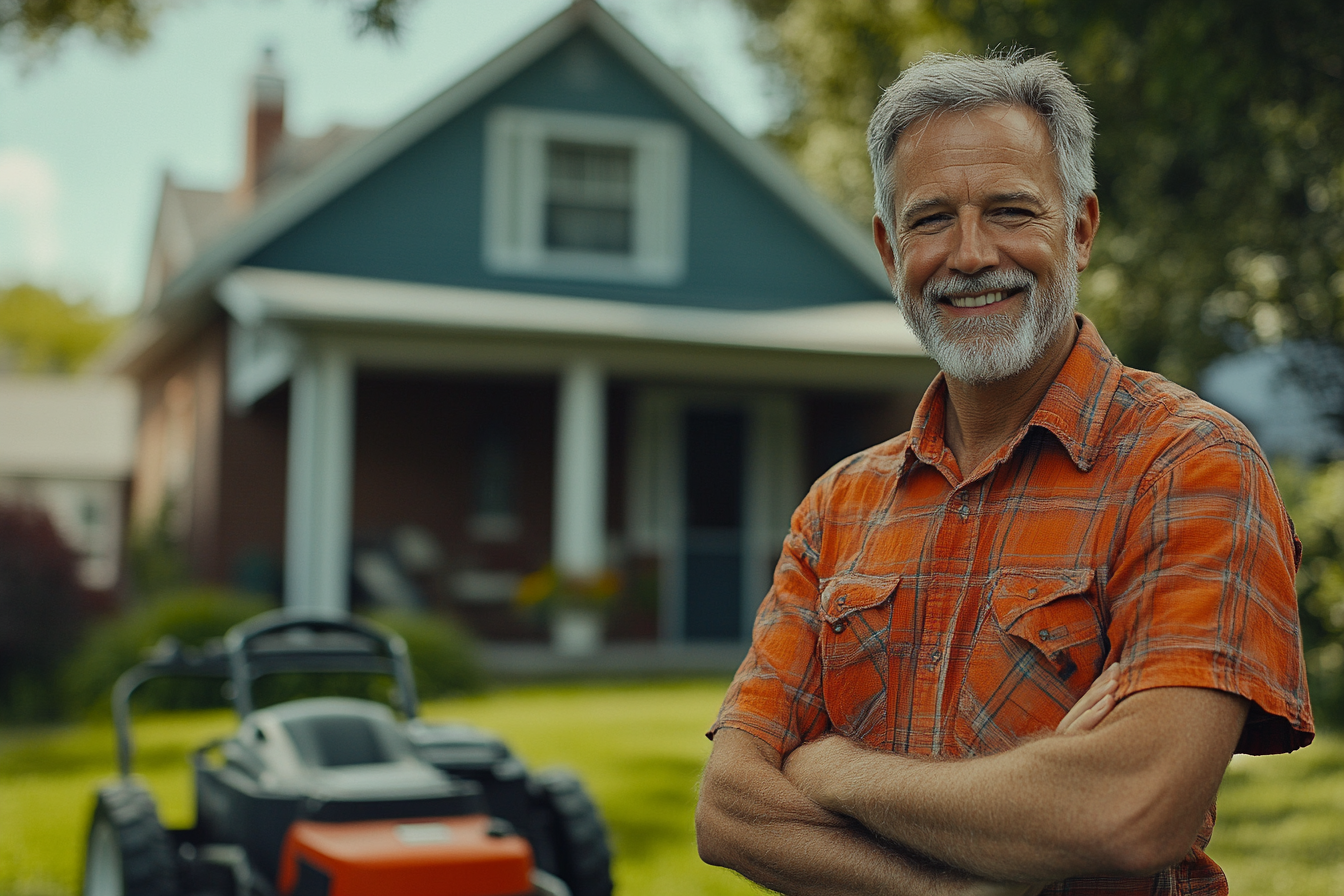 A man with lawnmower | Source: No source