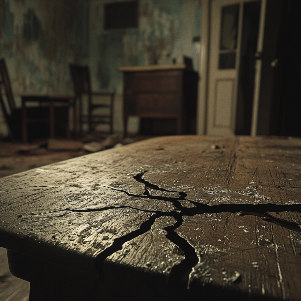 A cracked table in a house | Source: no source