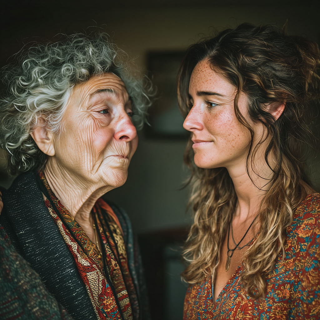 A grandmother and her granddaughter looking at each other | Source: no source