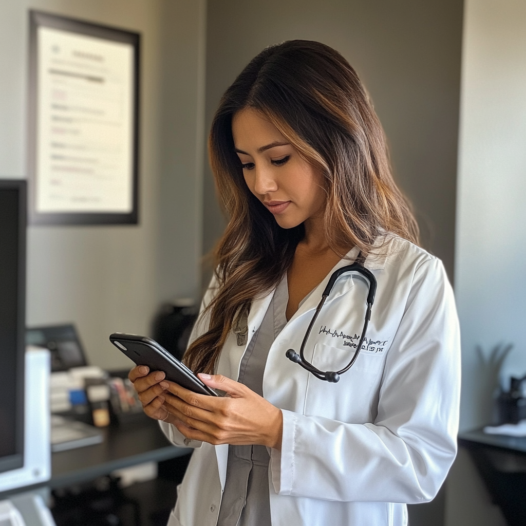 A doctor on her phone | Source: No source