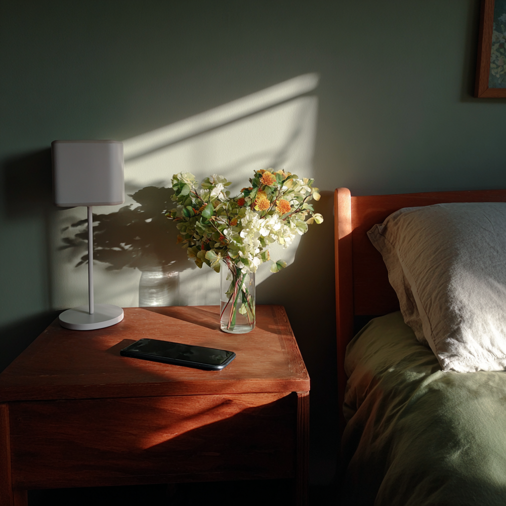 A cellphone on a nightstand | Source: No source