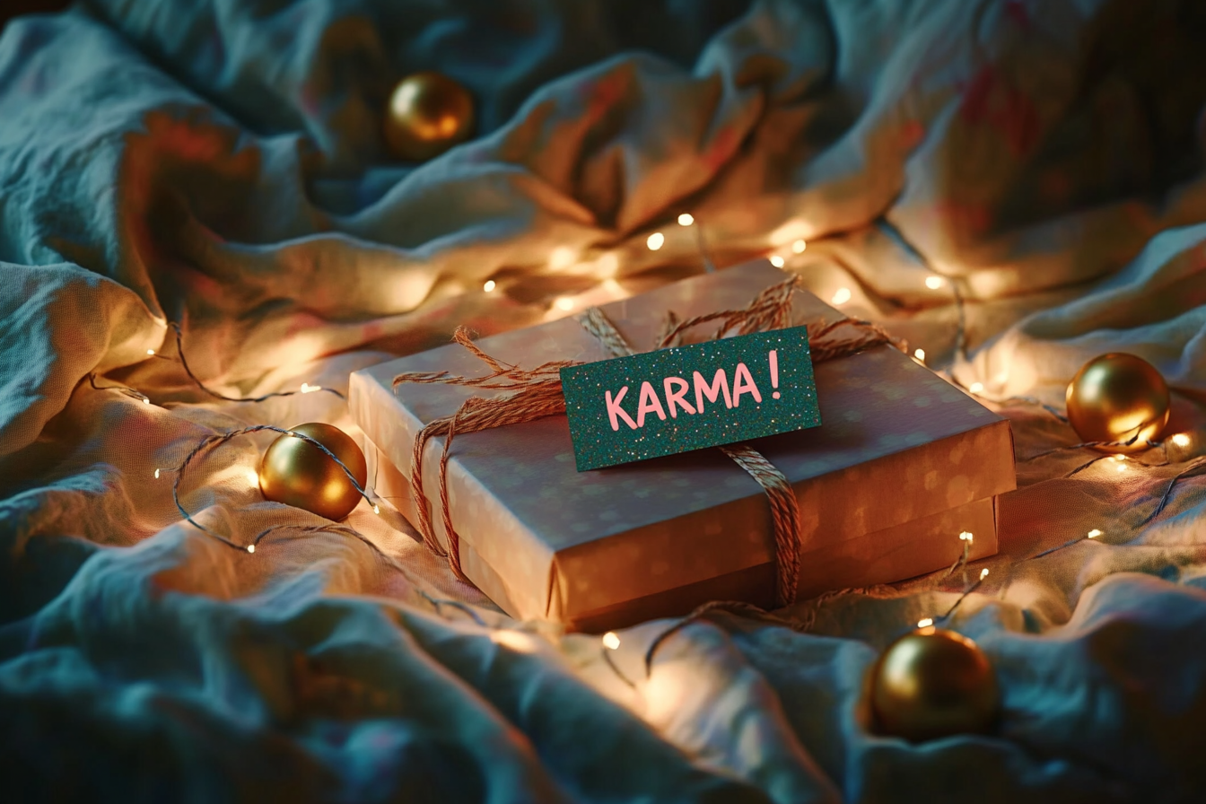 A gift box with a card featuring the word "KARMA" | Source: no source