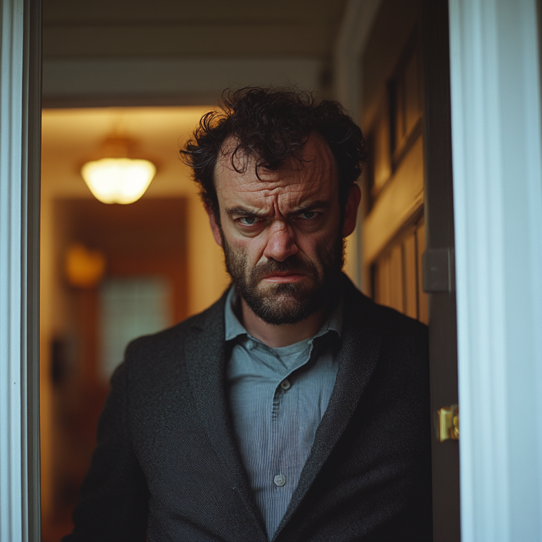 A man outside someone's front door | Source: no source