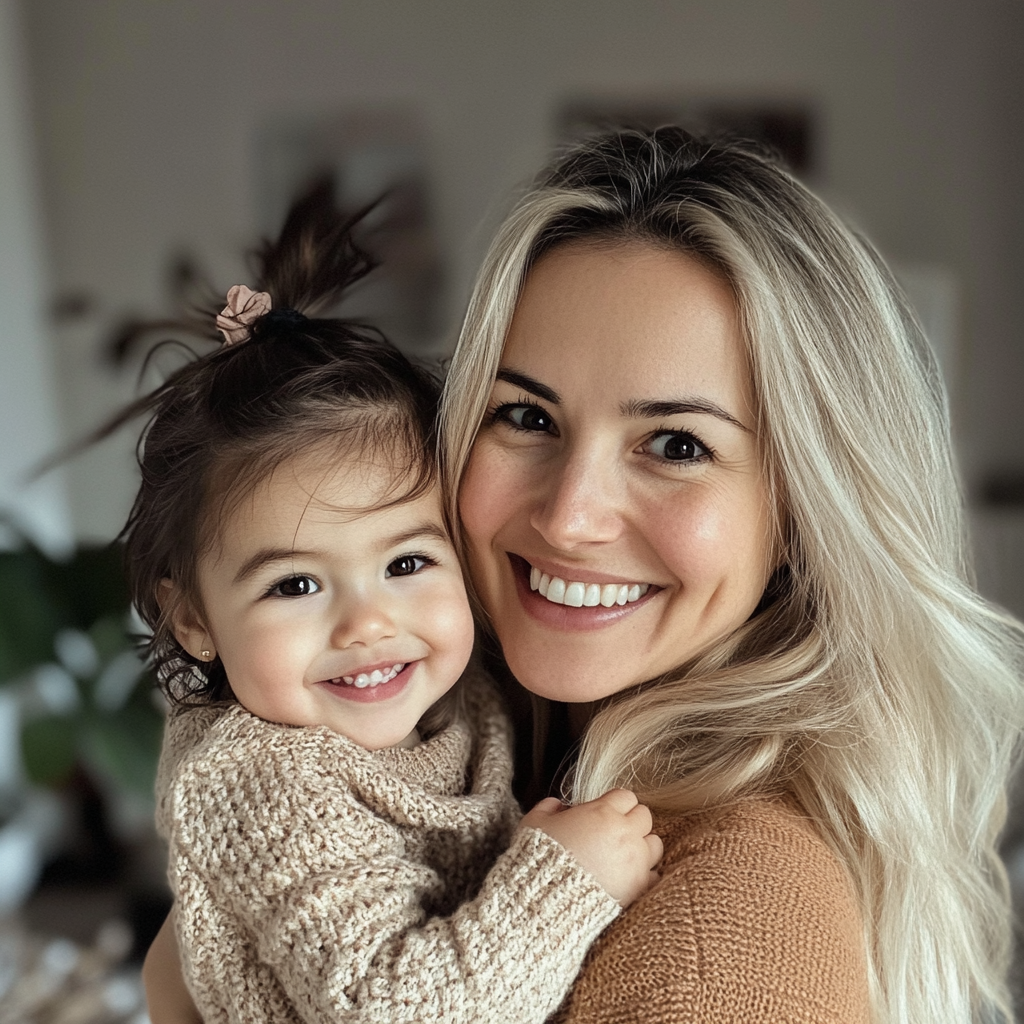 A smiling baby girl and her nanny | Source: no source