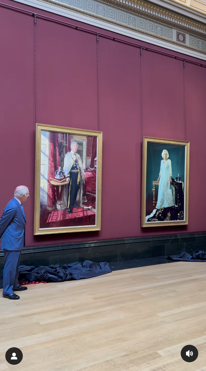 King Charles is pictured standing next to his coronation state portrait, dated May 6, 2025 | Source: Instagram/theroyalfamily