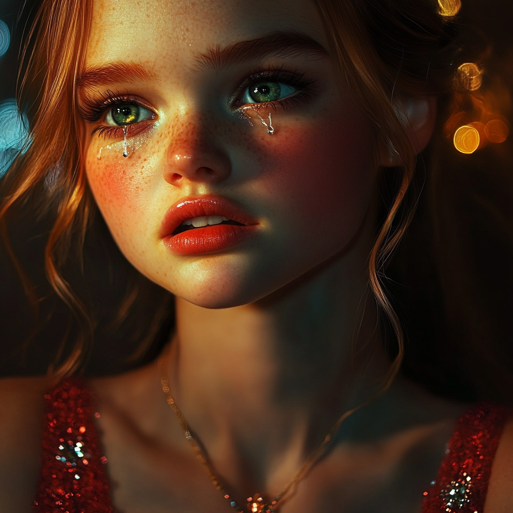 An emotional, teary-eyed young woman | Source: no source
