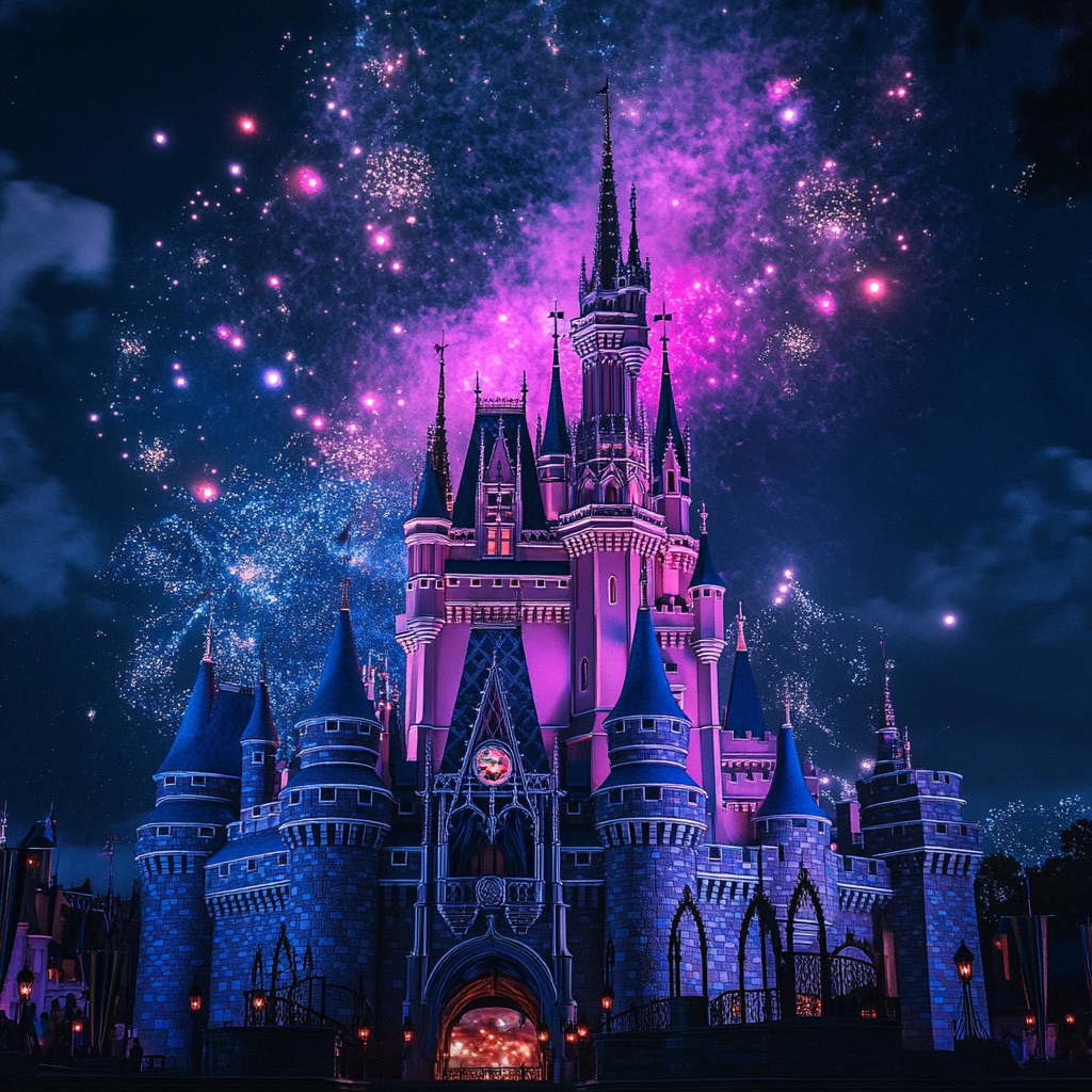 Disney at night with a firework display | Source: No source