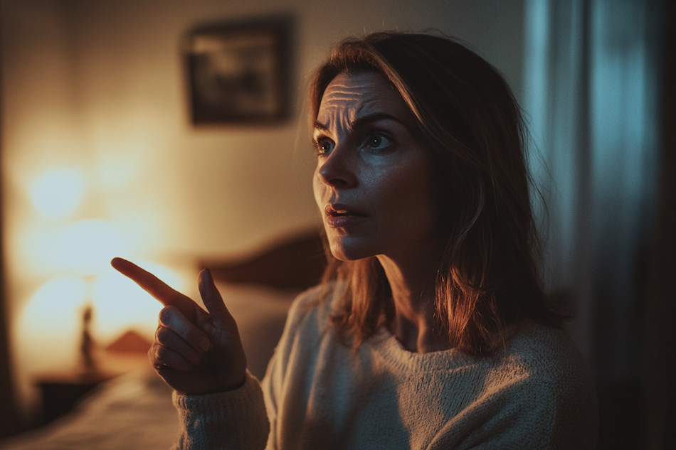 An anxious woman pointing her finger at someone | Source: No source
