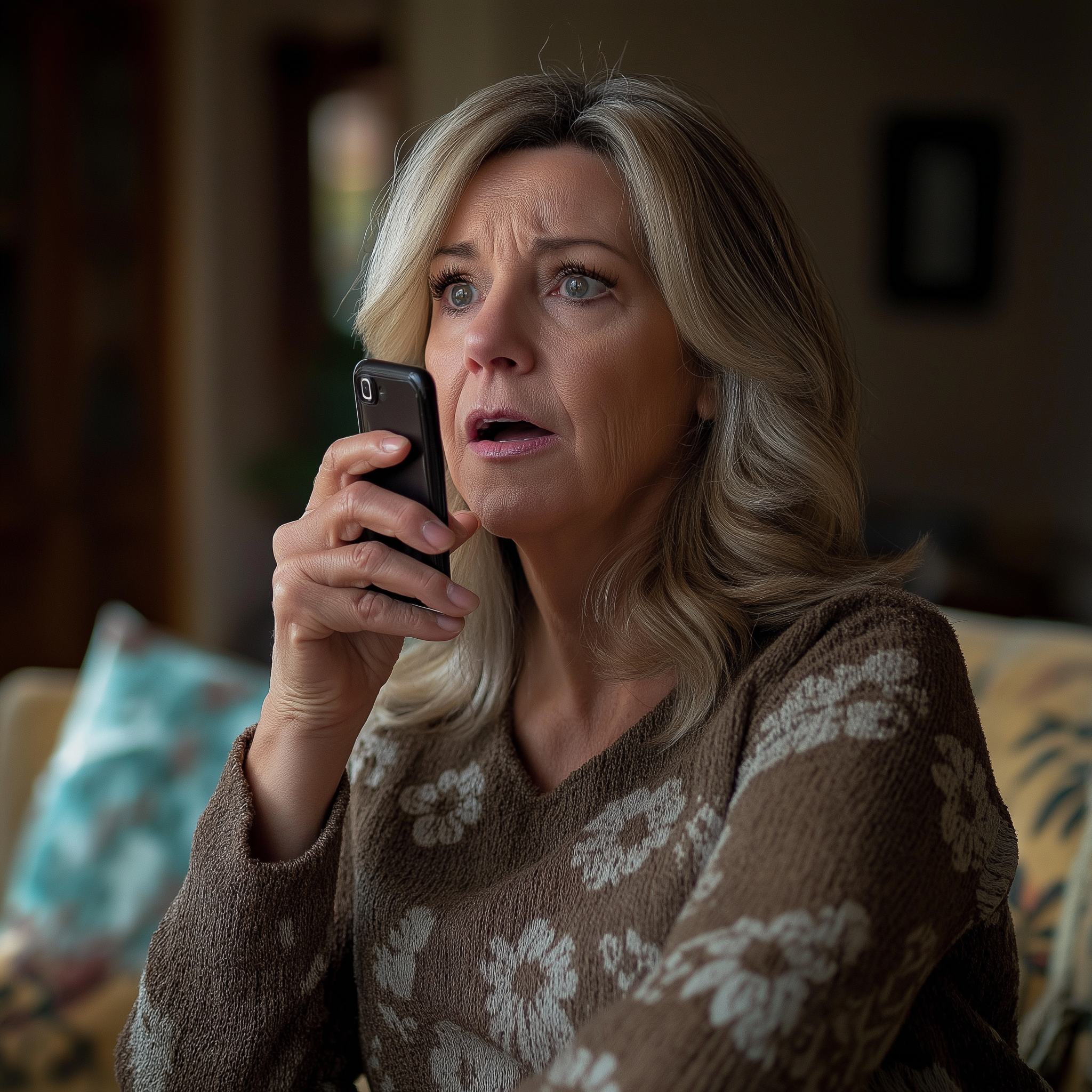 A startled woman talking on her phone | Source: no source