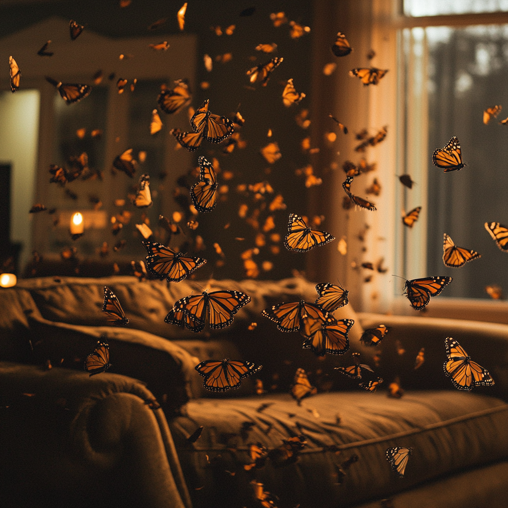 Monarch butterflies flying in the living room | Source: no source