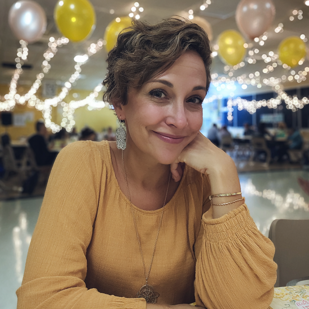 A smiling woman wearing a mustard dress | Source: No source