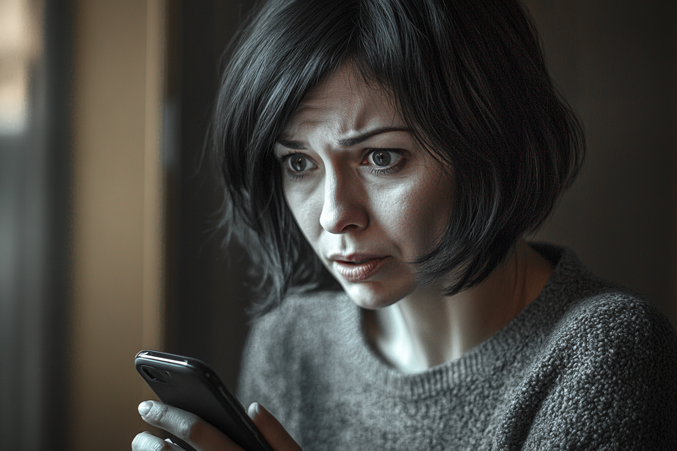 A woman staring at her phone in shock | Source: No source
