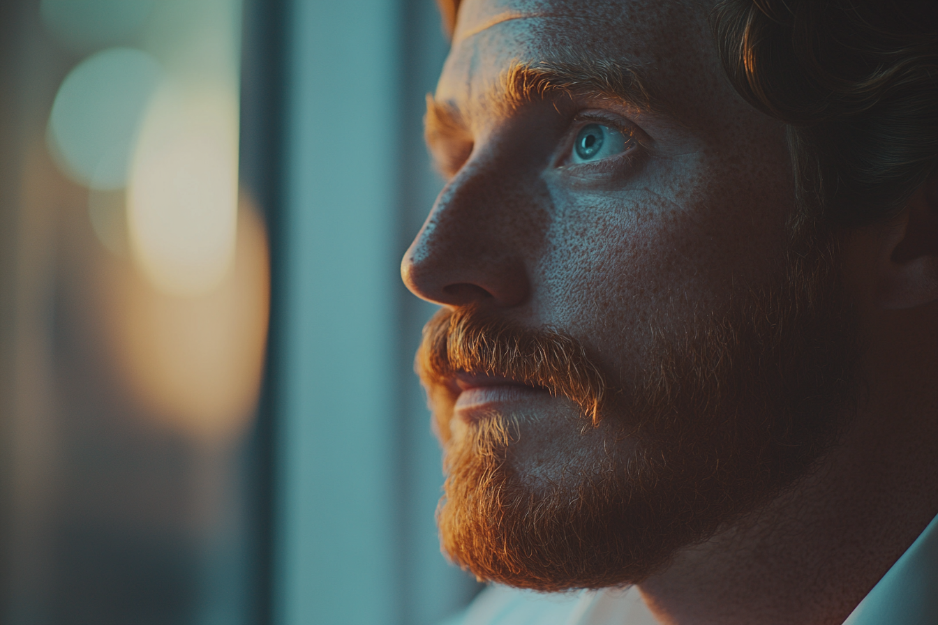 A close-up shot of a man looking outside a window | Source: no source