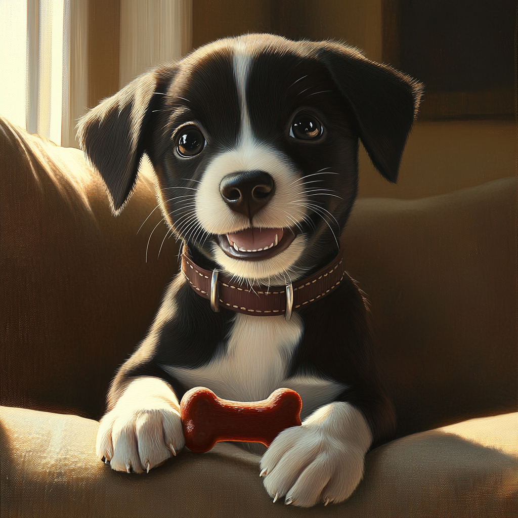 A cute puppy playing with his chewy toy | Source: no source