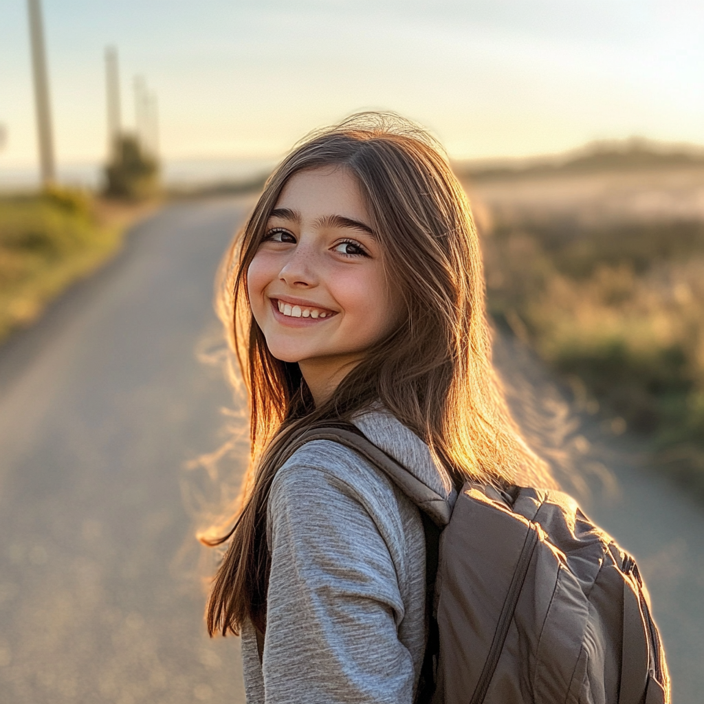 A little girl walking on a road | Source: no source