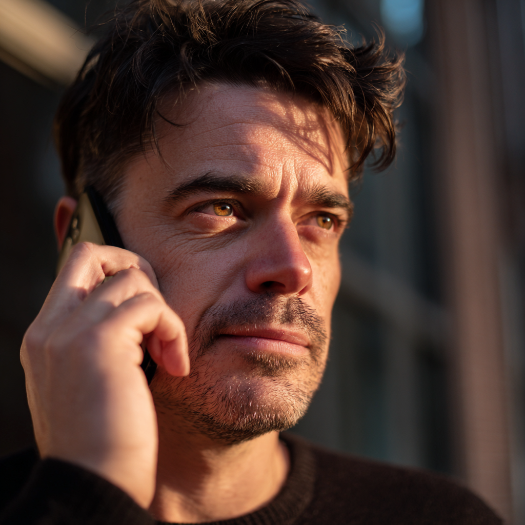 A close up of a man talking on a phone | Source: No source