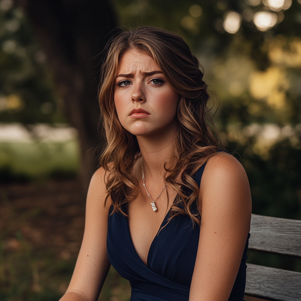 A frowning woman sitting outside | Source: No source