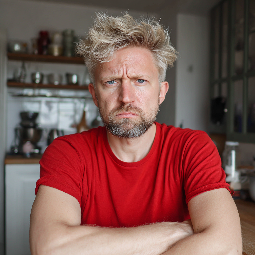 An angry man sitting with folded arms | Source: No source