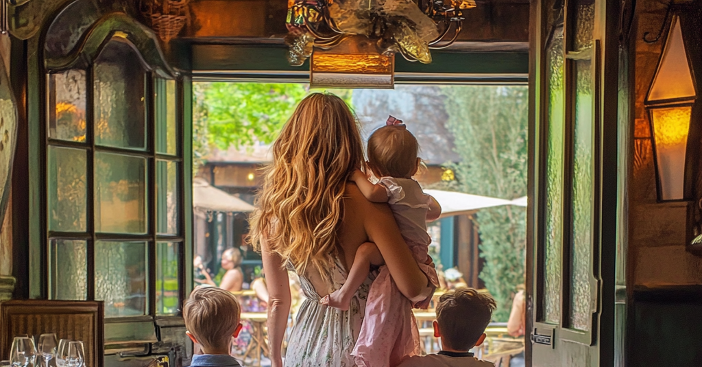 Mother and her children walking into a restaurant | Source: No source