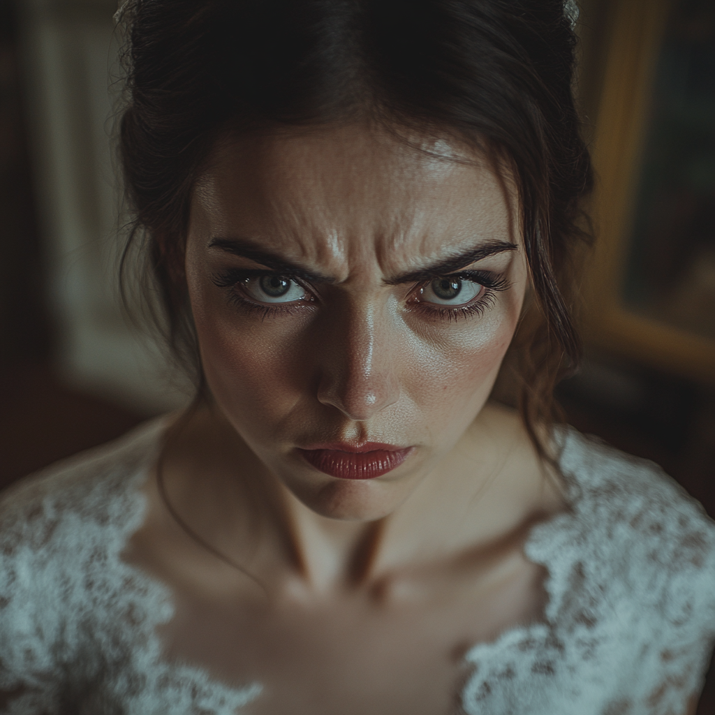 An angry bride looking up | Source:  no source