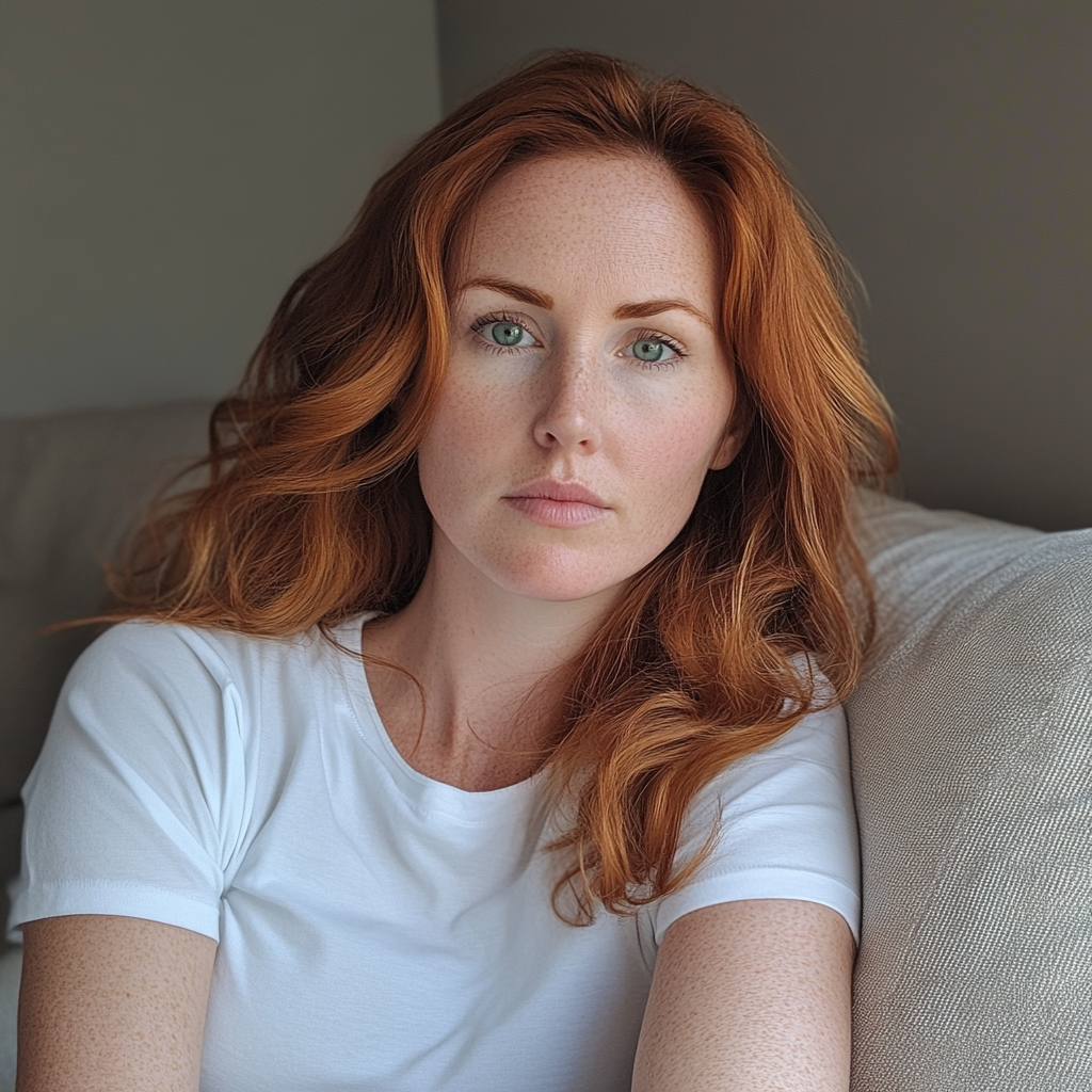 A woman sitting on a couch | Source: no source