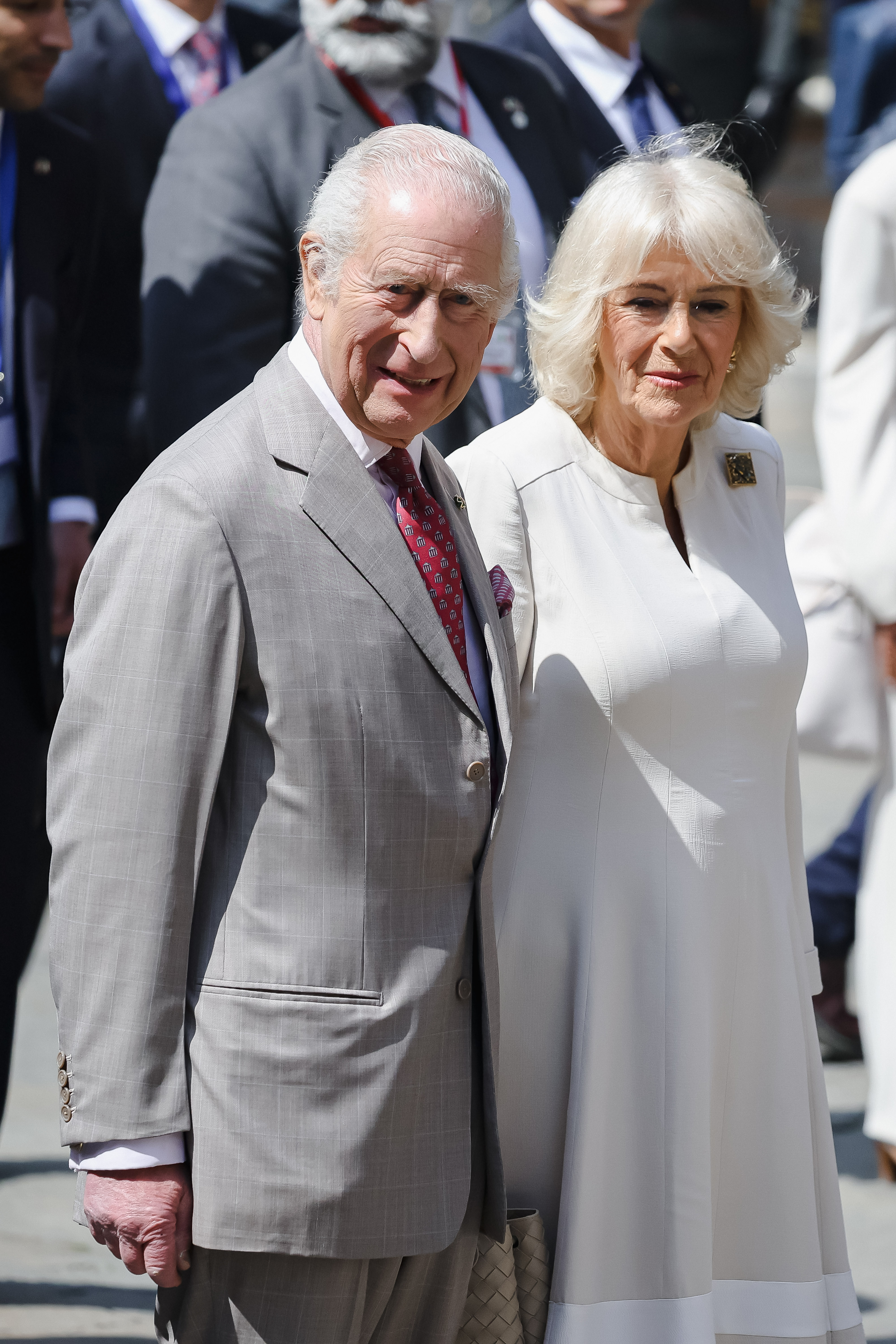 Britain's King Charles III and Queen Camilla arrive at Piazza San Francesco in Ravenna, Italy, on April 10, 2025 | Source: Getty Images
