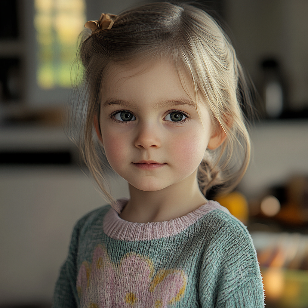 A little girl standing in a kitchen | Source: No source