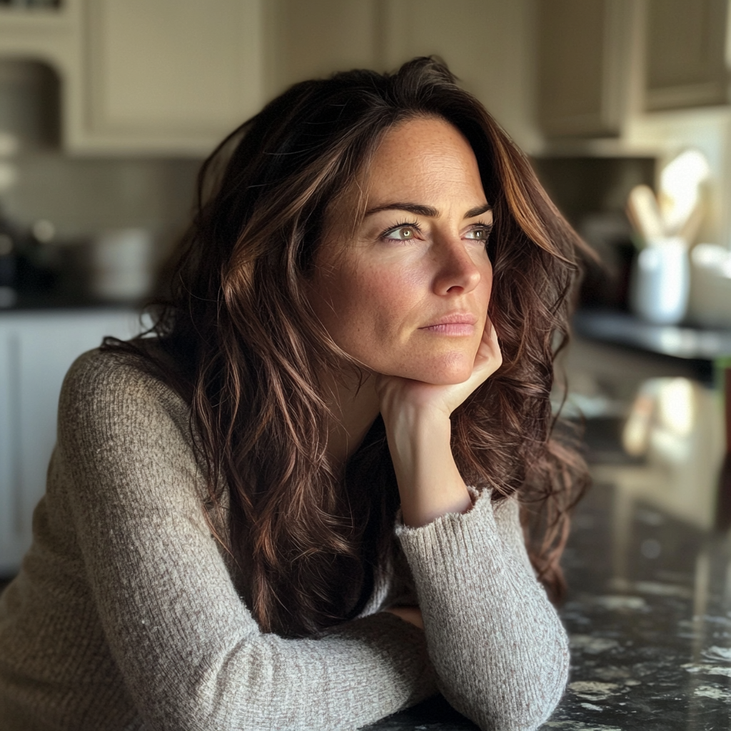 A tired woman leaning against a kitchen counter | Source: no source