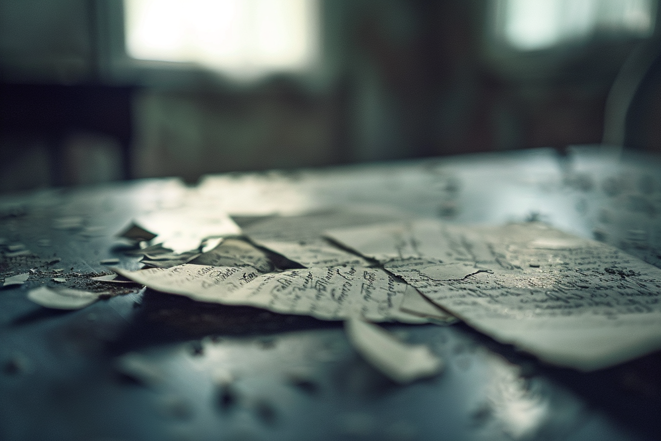 A handwritten note torn into pieces | Source: No source