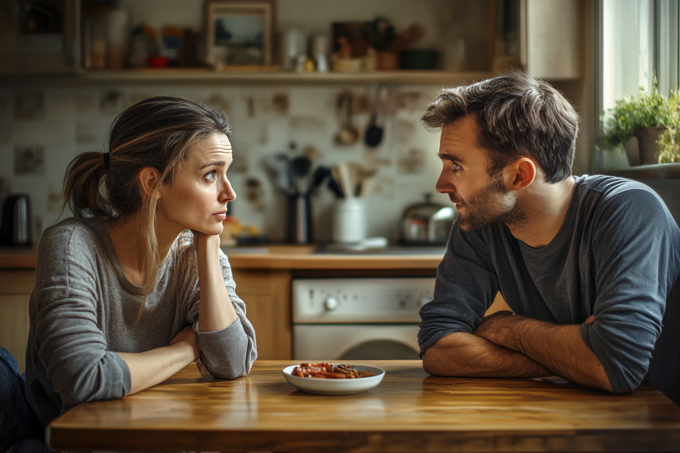A couple speaking at a kitchen table | Source: No source
