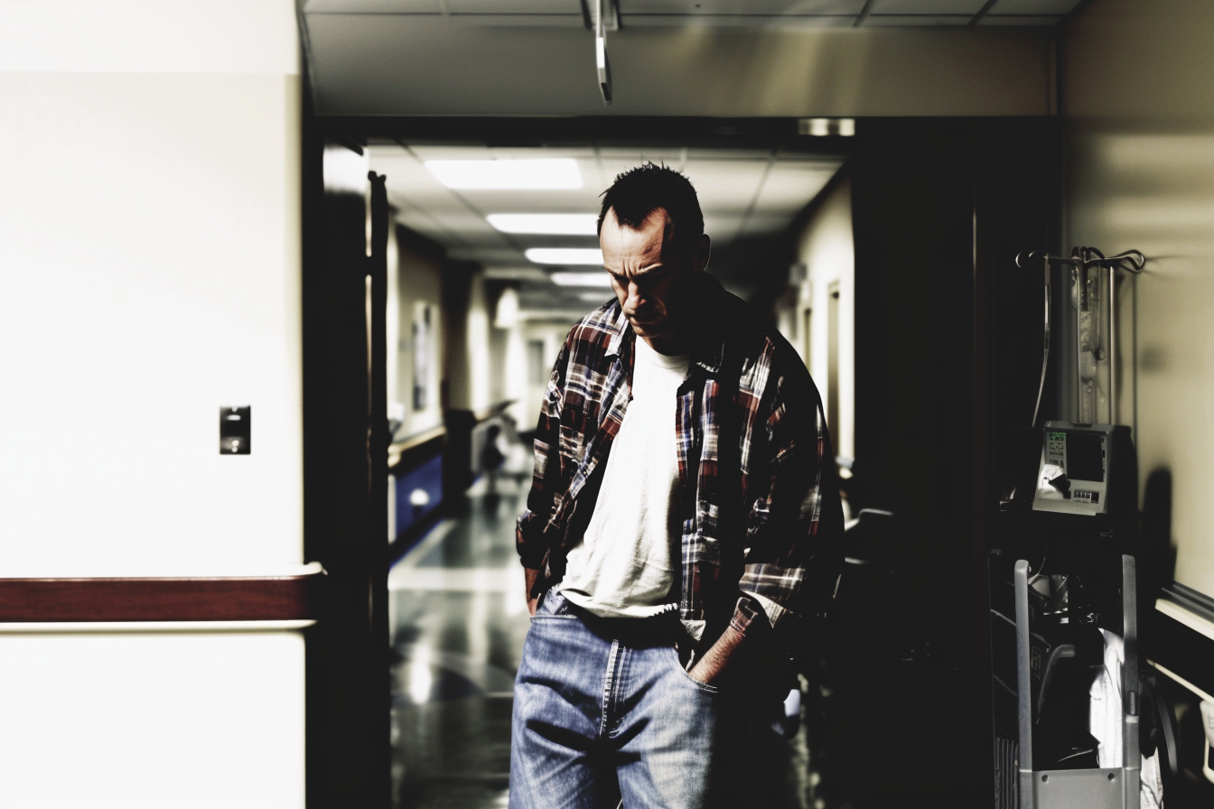 An angry man walking down a hospital corridor | Source: no source