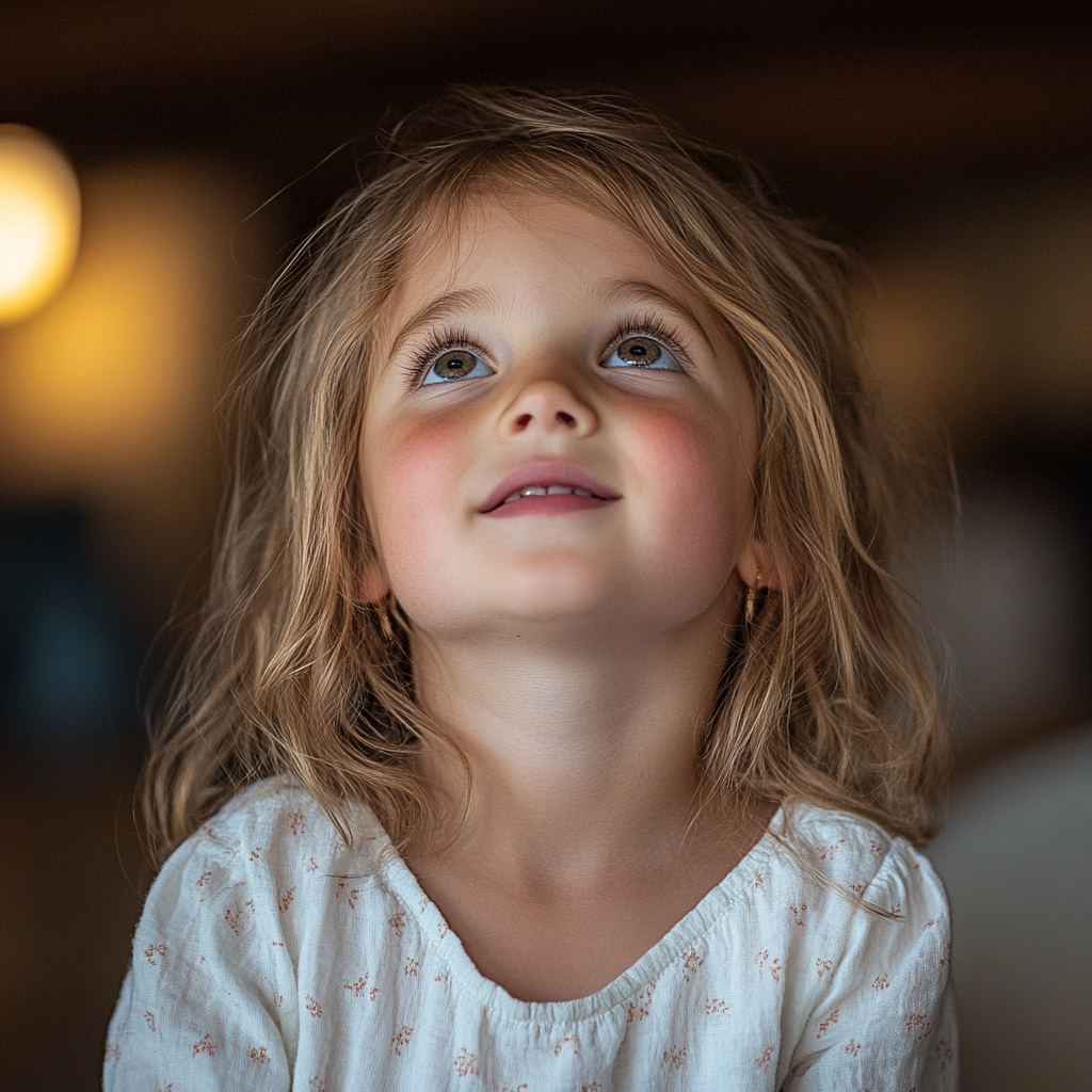 An excited little girl looking at someone | Source: no source