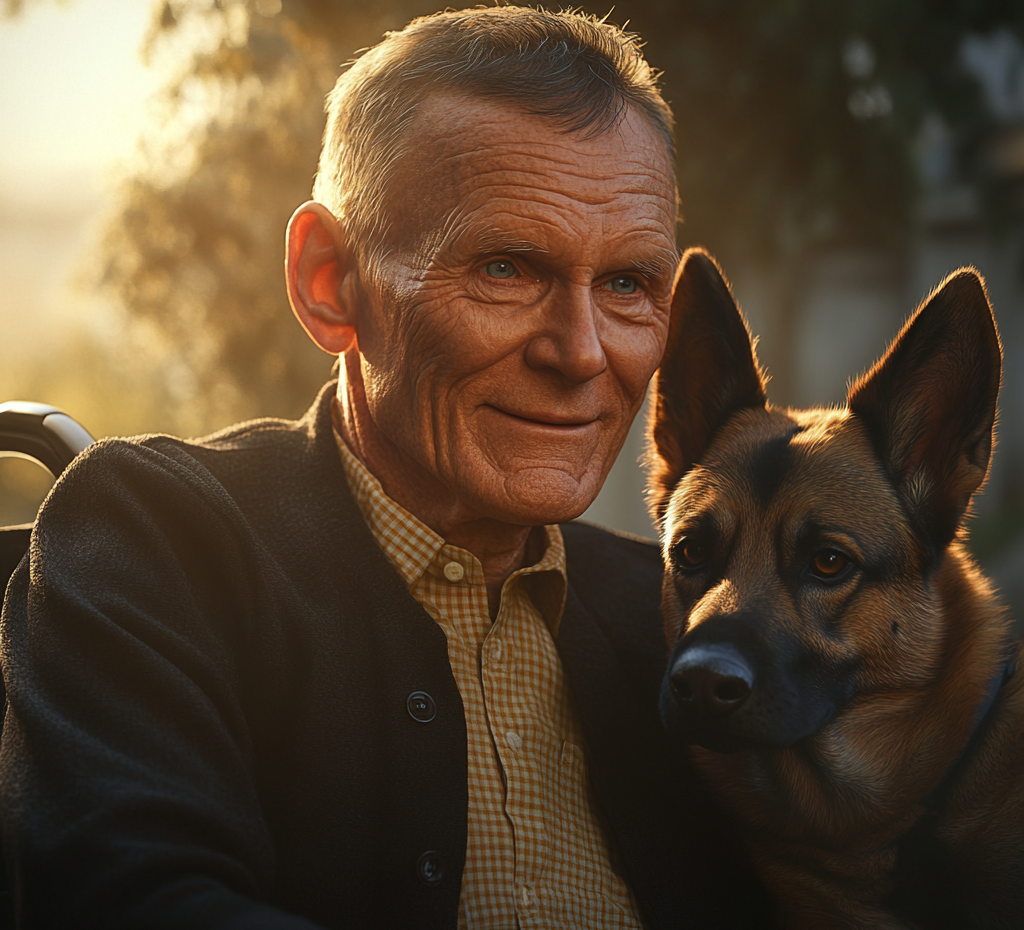 A delighted older man with a German Shepherd | Source: no source