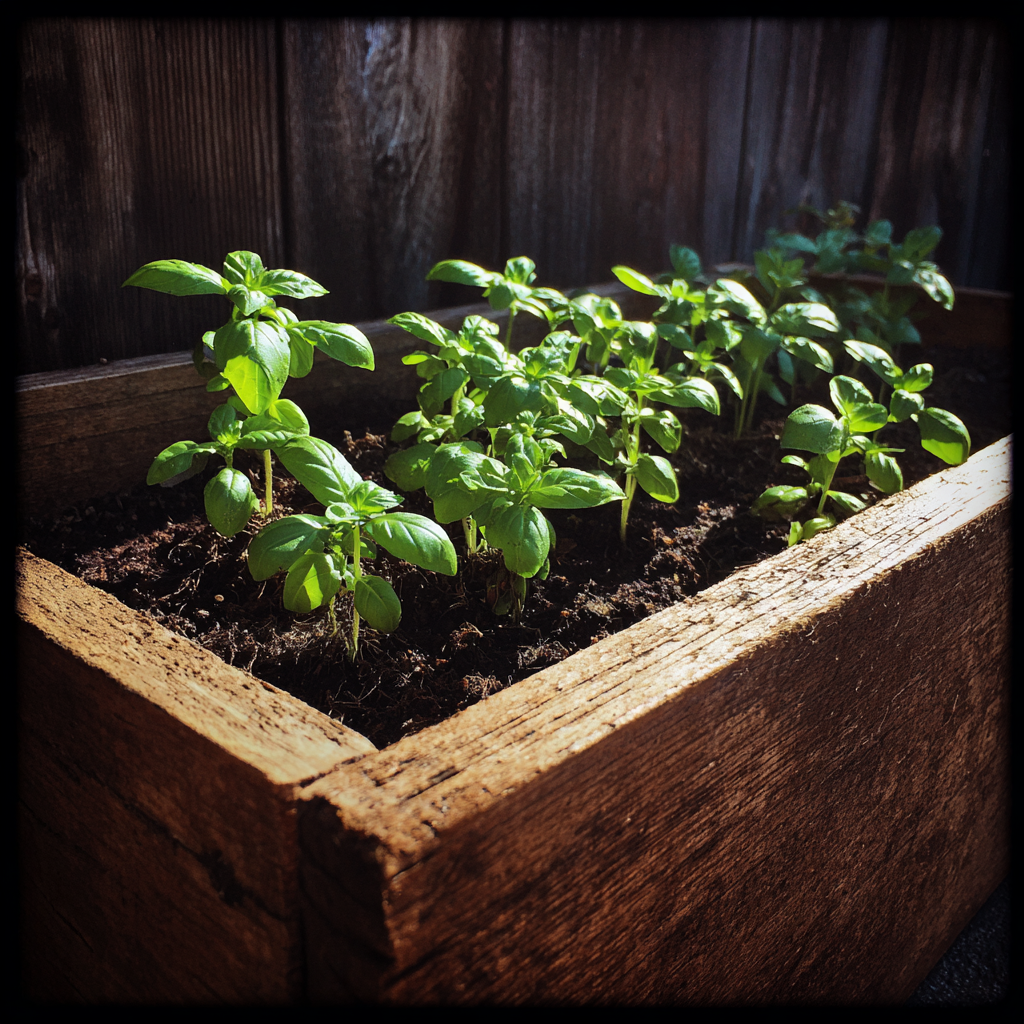 Basil seedlings in a planter box | Source: No source