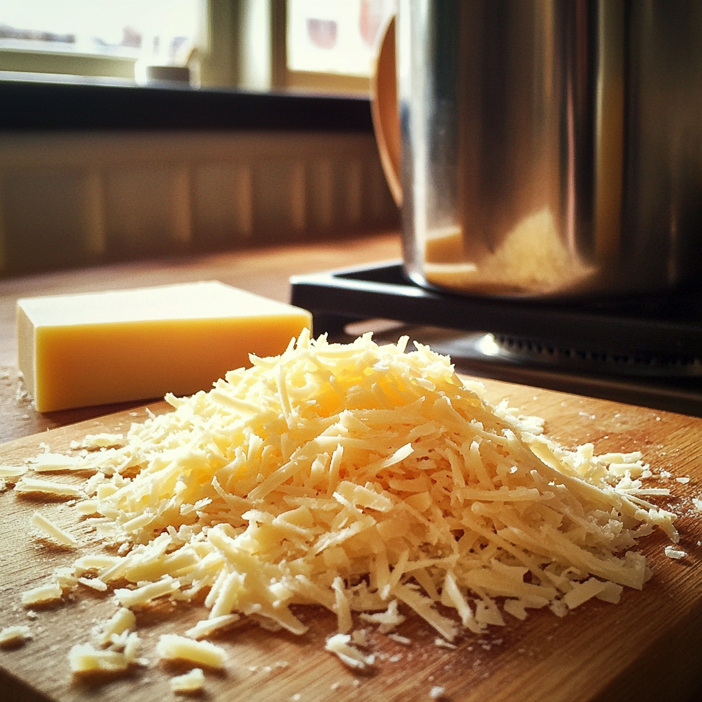 Grated cheese on a board | Source: No source