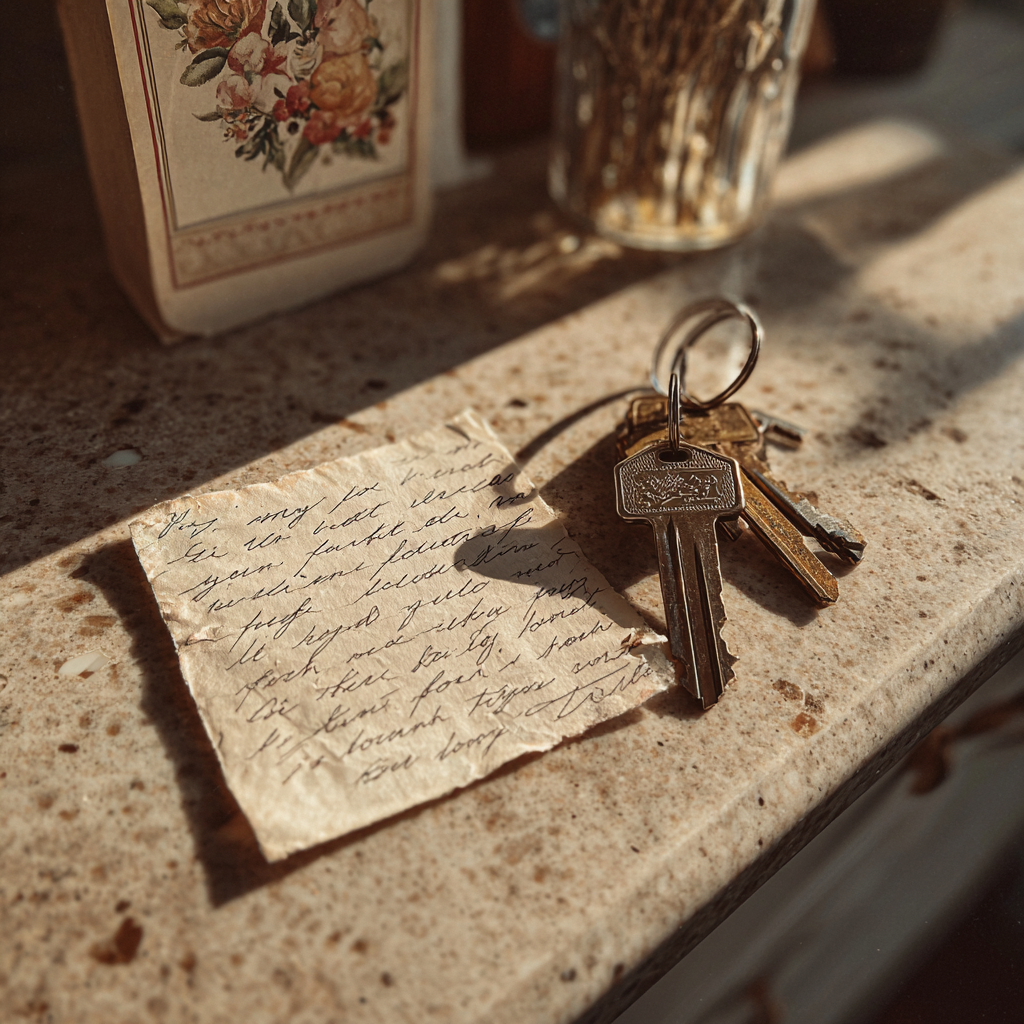 A note and keys on a counter | Source: No source