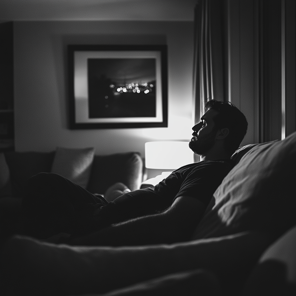 Man in deep thoughts seated on the couch | Source: No source