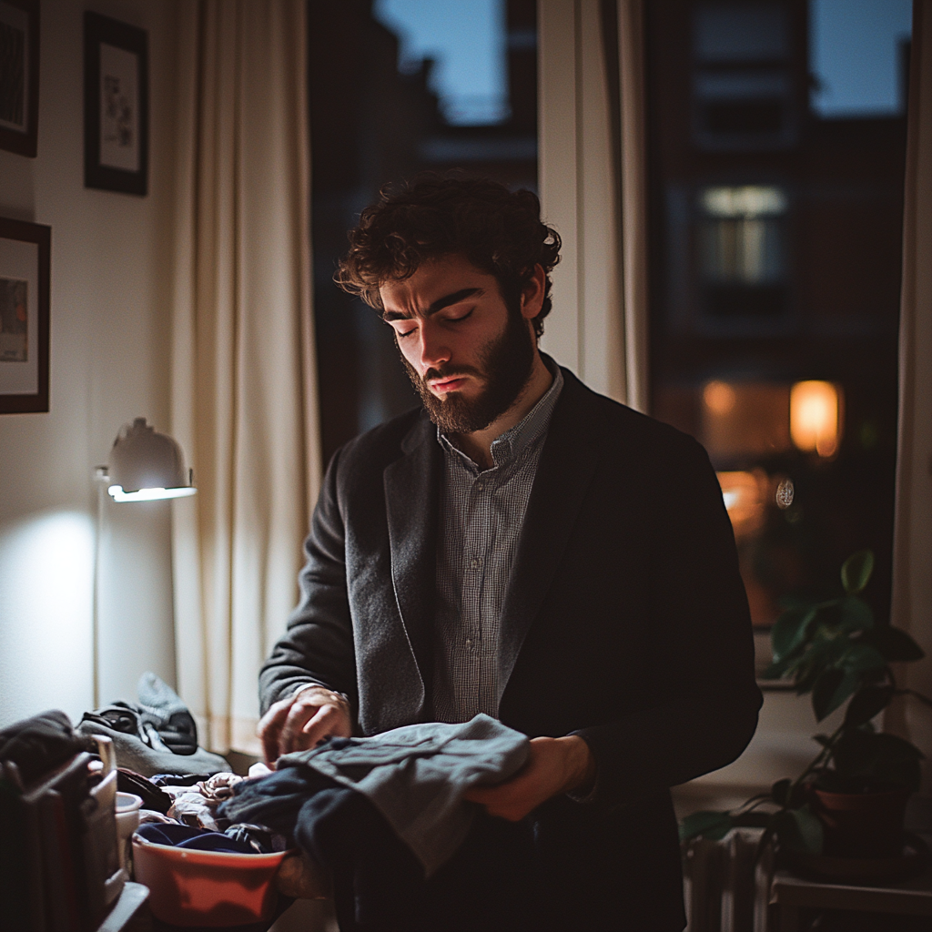 An upset man packing his clothes | Source: No source