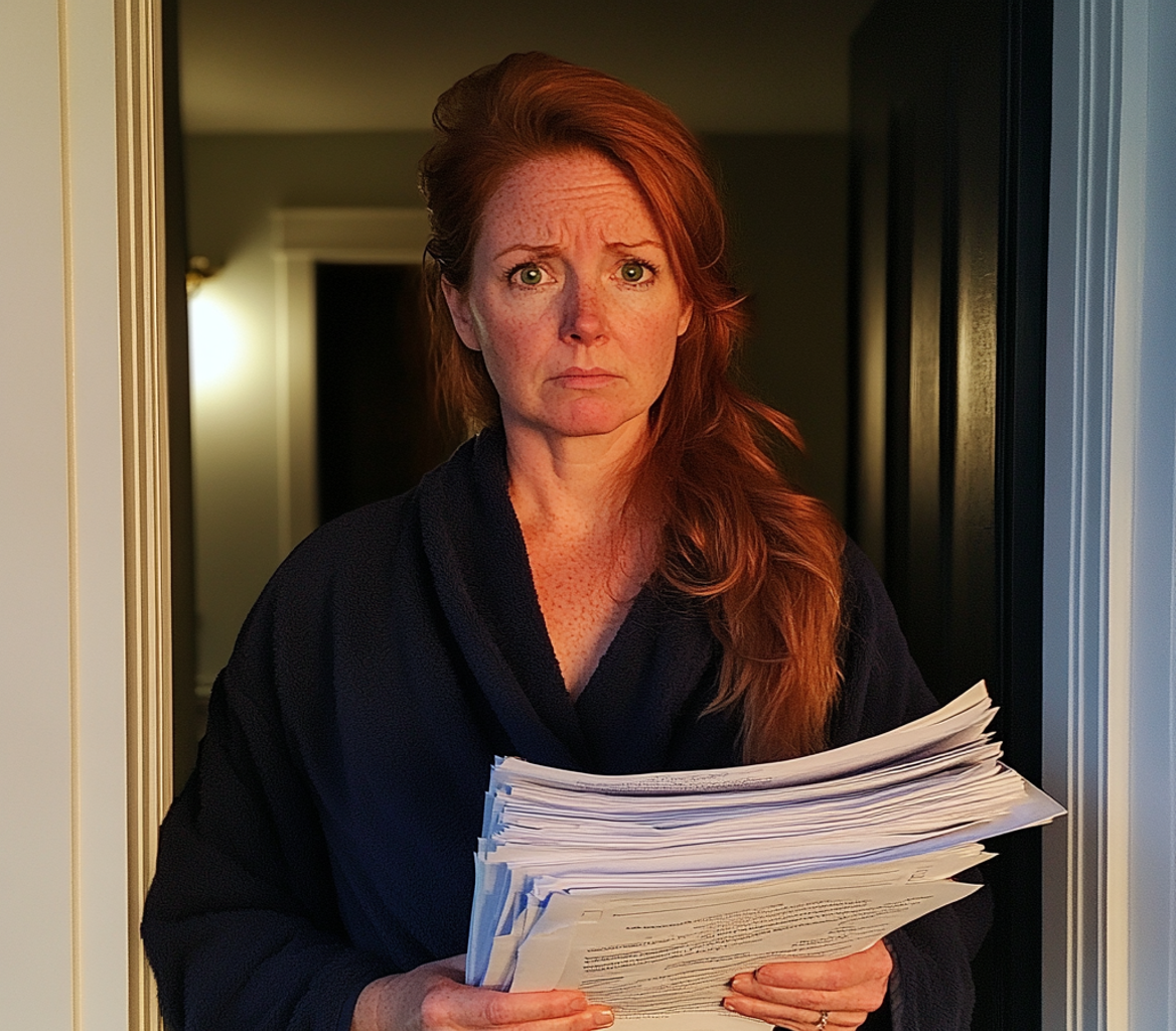A woman holding a stack of paperwork | Source: no source