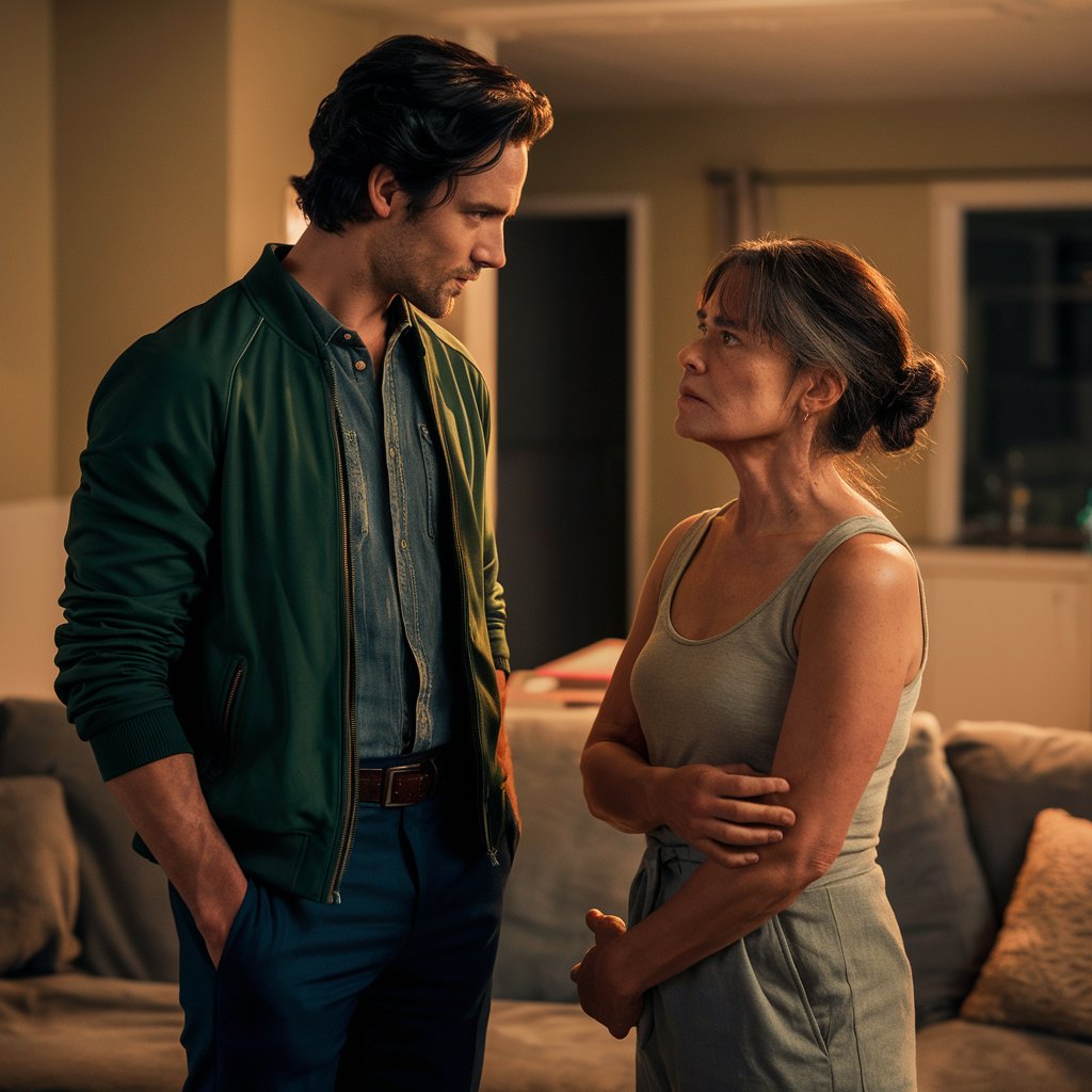 A young man having a serious conversation with an older woman in a living room | Source: no source