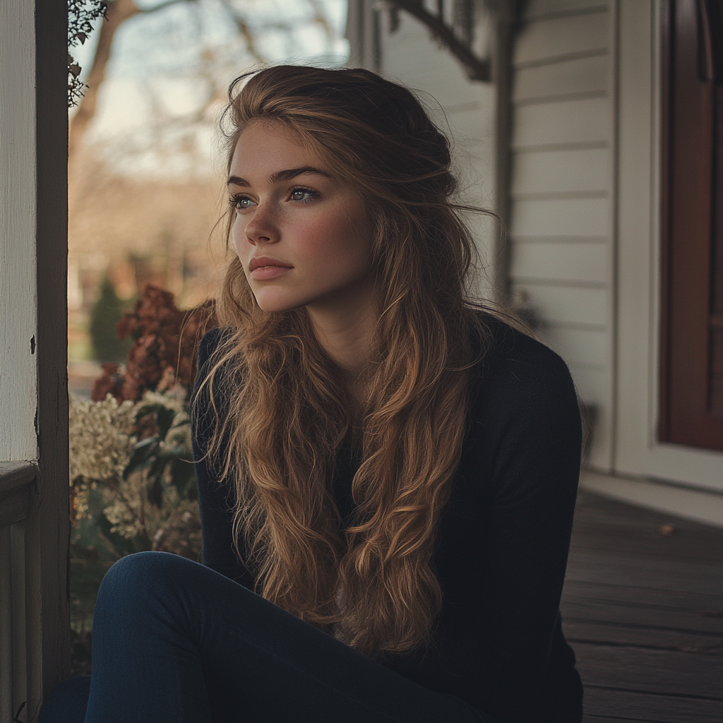 A woman waiting for someone on a porch | Source: no source