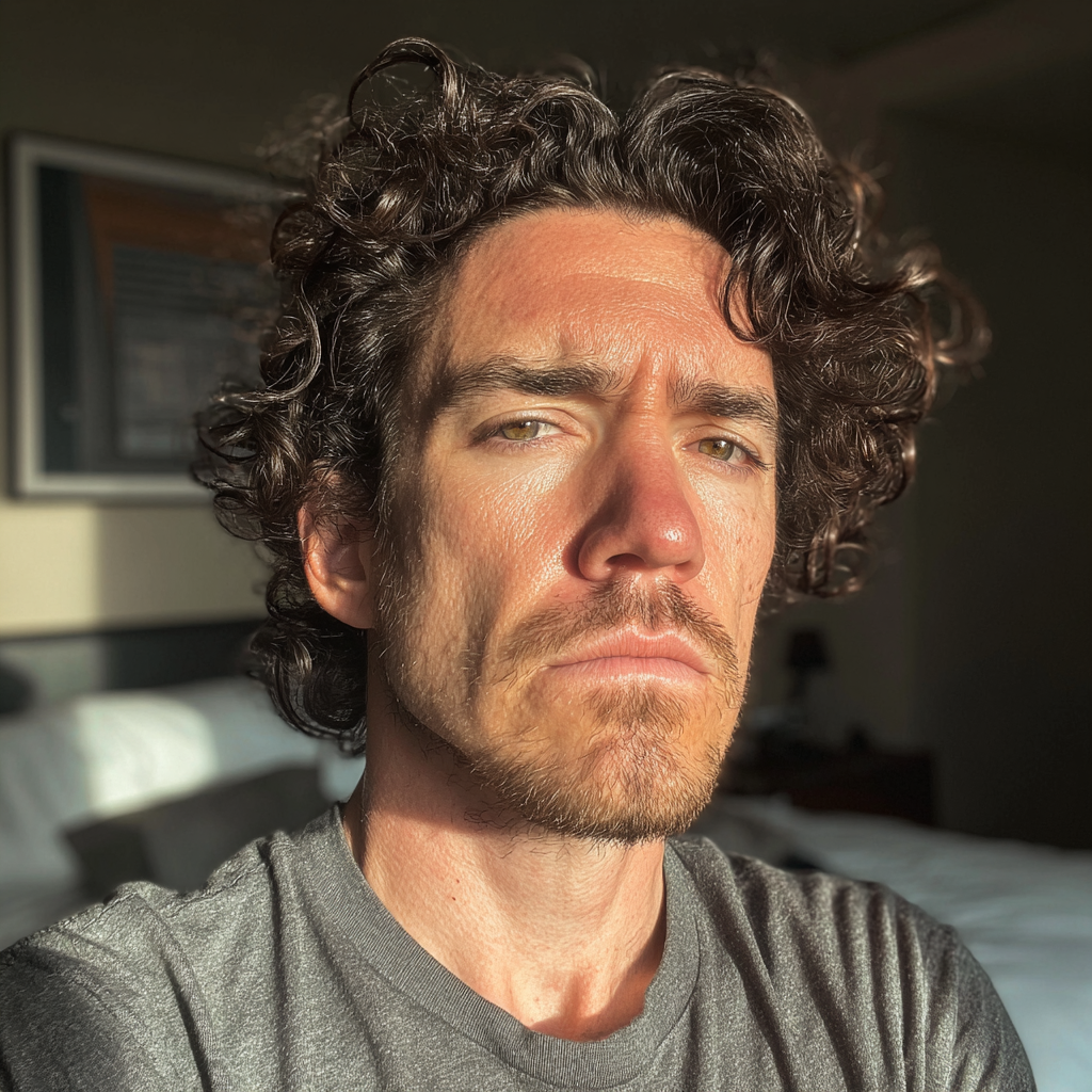 A frowning man wearing a gray t-shirt | Source: no source