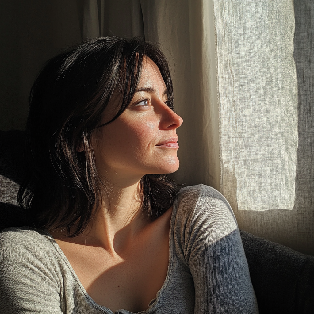 A woman sitting on a couch | Source: no source