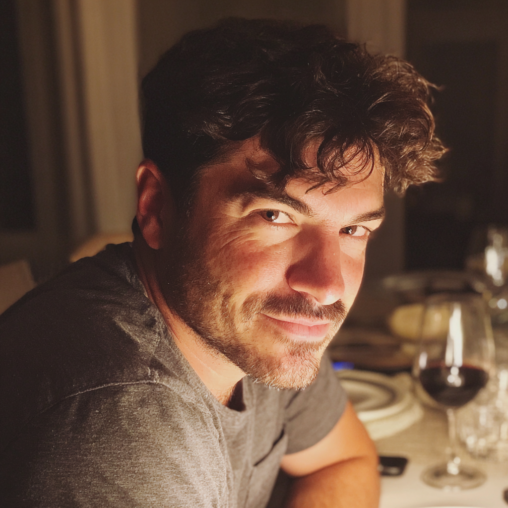 A close-up of a smiling man wearing a gray t-shirt | Source: no source