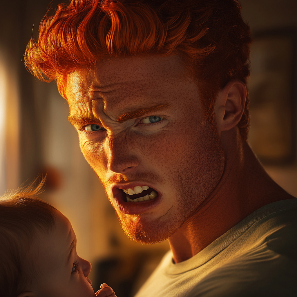An annoyed man holding a baby | Source: No source